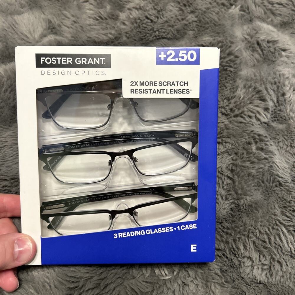 Design Optics By Foster Grant 668 Full Metal Square Reading Glasses 3 Pk +2.50